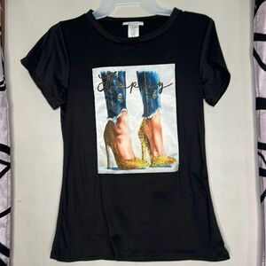 Davida sequin graphic short sleeve top size extra small